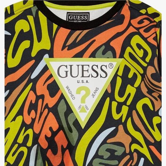 Guess Multicolor Graffiti Crew Neck Terry Sweatshirt sweater size 10 - Picture 3 of 11
